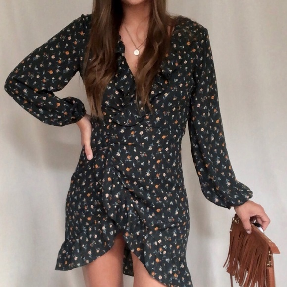 Floral Wrap Mini Babydoll Dress - Picture 11 of 16